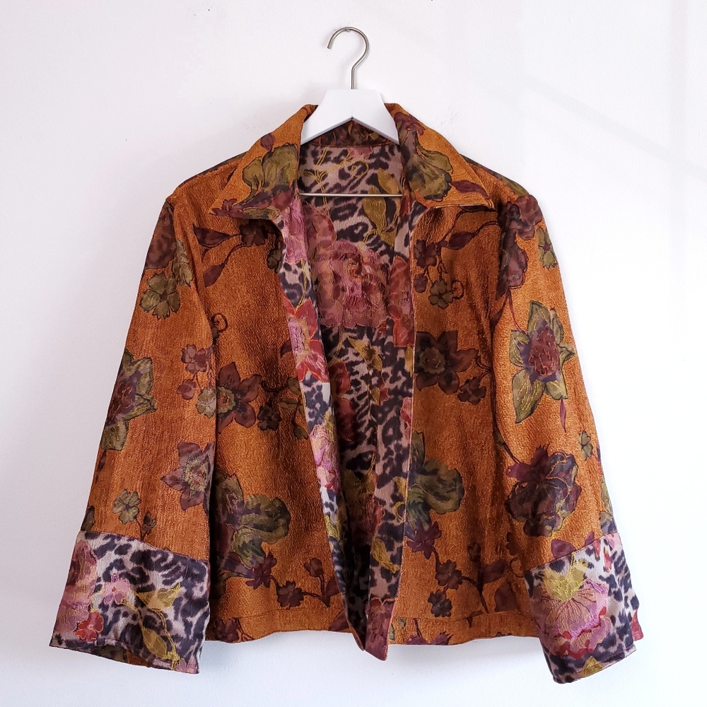 Reversible Floral and Animal Print Kimono Jacket